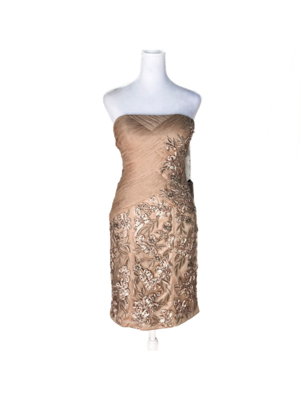 NWT Vintage Sue Wong Nocturne Beaded 3D Floral Cocktail Dress Champagne Sz 2 Y2K